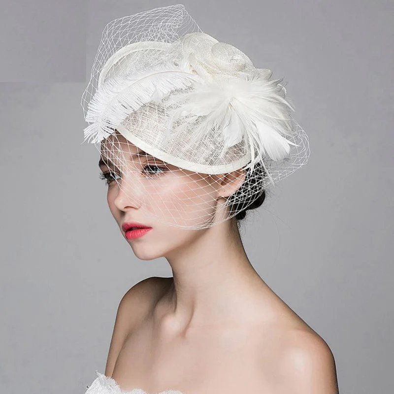 Cold-Shoulder DressLadies Royal Fascinators Wedding Races Sinamay Cocktail Fascinator Women Linen Feather Hat Party Fedora Cap 2018 New