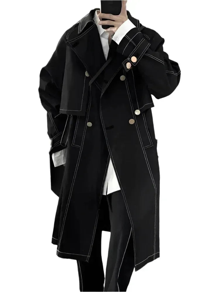 Men's Coats with Velcro ClosuresMen's Casual Loose Double-Breasted Trench Overcoat