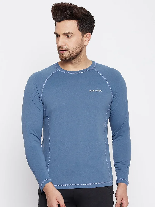 Men's Shirts with Convertible CollarsJUMP USA Men Blue Sports Round Neck T-shirt