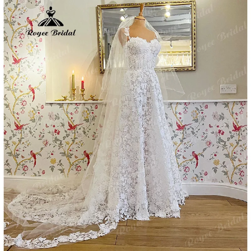 Flutter-Sleeve DressRomantic Full Lace Sweetheart Neckline Spaghetti Straps A Line Wedding Dress 2025 Bridal Gowns Women Custom Made Suknia Slubna Flutter-Sleeve DressRomantic Full Lace Sweetheart Neckline Spaghetti Straps A Line Wedding Dress 2025 Bridal Gowns Women Custom Made Suknia Slubna