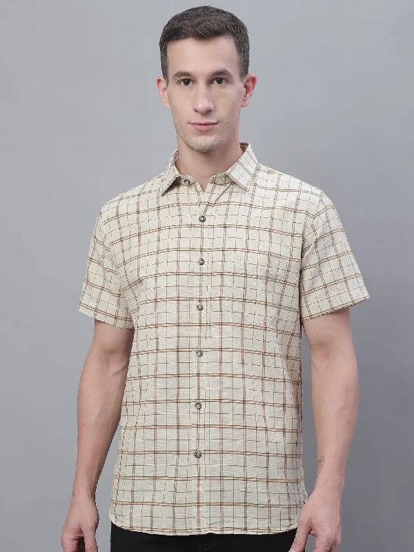 Men's Pants with Deep PocketsMen's Beige Casual Big Checks Half Sleeve Shirt