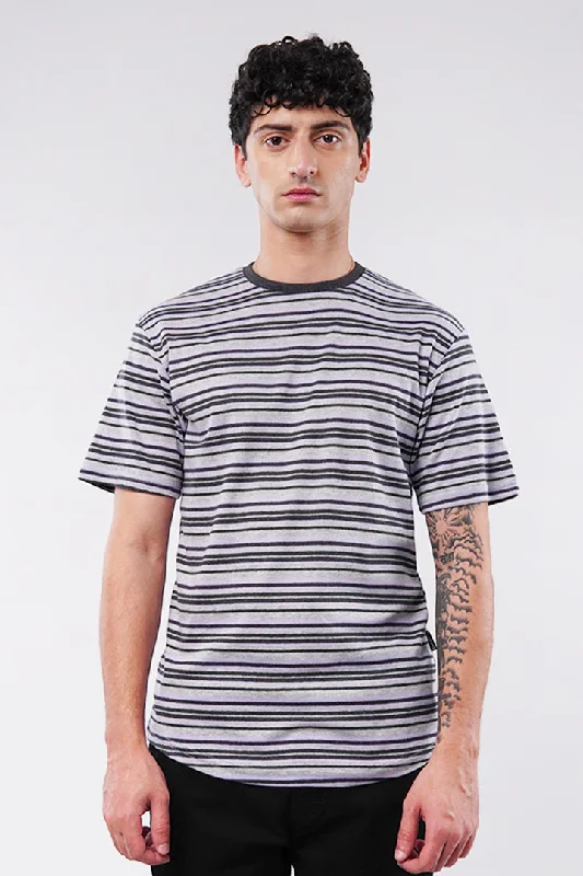 Men's Shirts for Beach OutingsStriped Curved Hem T-Shirt - Heather Grey