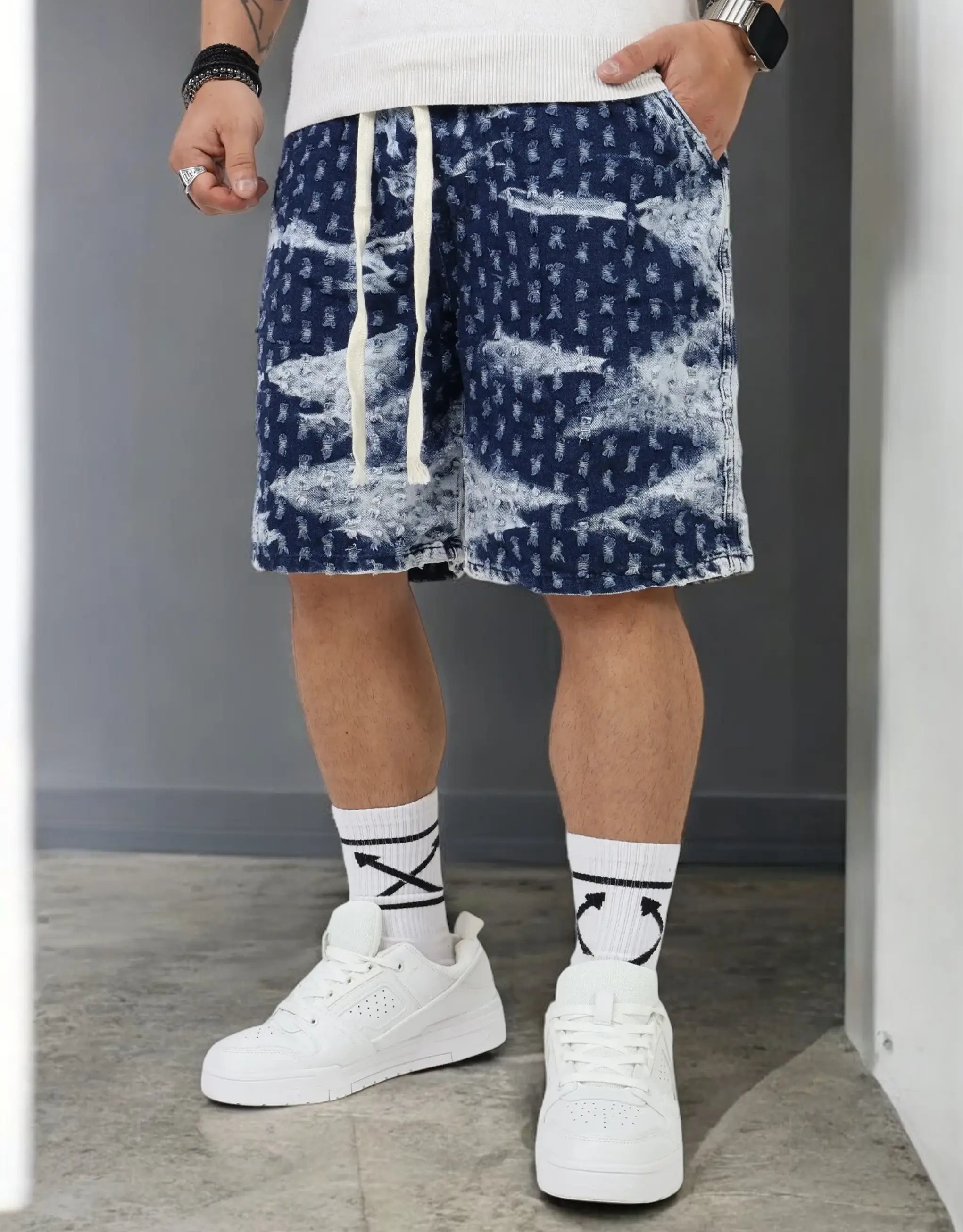 Men's Patterned Pants with PlaidsDenim Short