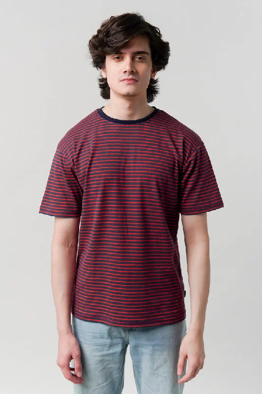 Men's Shirts with Contrast CollarsStriped T-Shirt - Blue