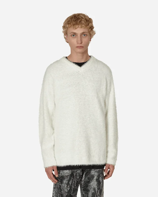 Warm Men's Hooded SweatersV-Neck Hairy Sweater White