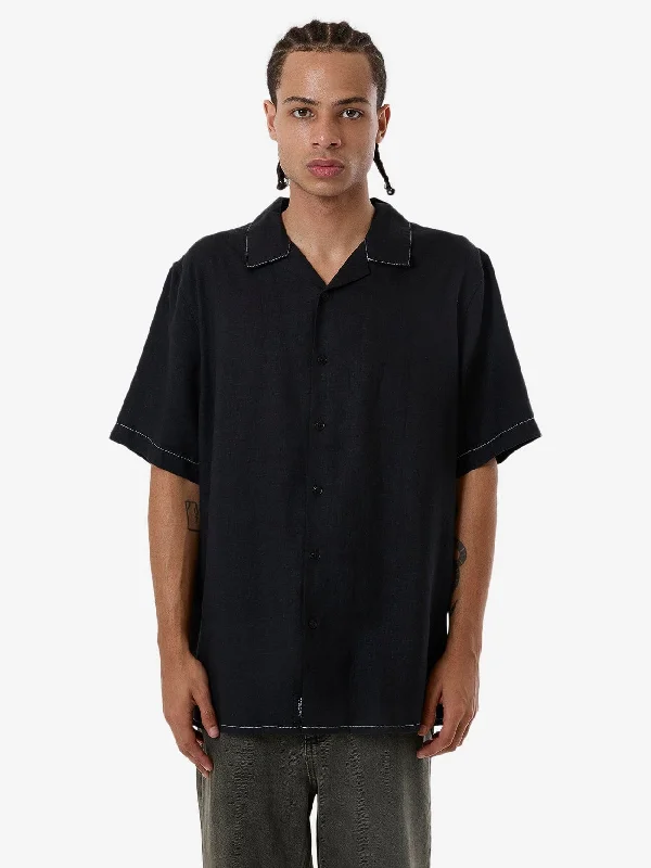 Men's Casual Pants for Everyday WearHemp Minimal Thrills Contrast Stitch Bowling Shirt - Black Men's Casual Pants for Everyday WearHemp Minimal Thrills Contrast Stitch Bowling Shirt - Black