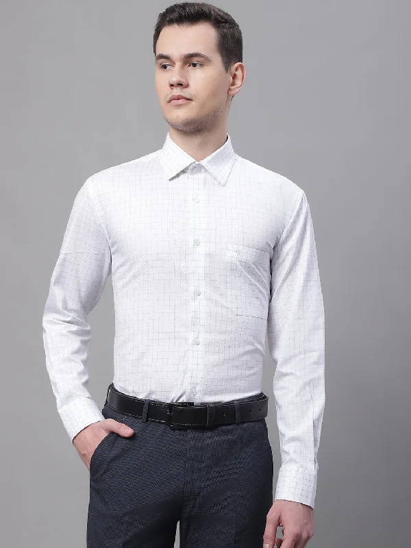 Men's Pants with Graphic PrintsMen's White Formal Small Checks Full Sleeve Shirt