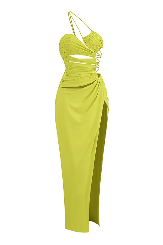 Ribbon DressSexy Strappy One Shoulder Ruched Cutout Backless Split Maxi Evening Dress Ribbon DressSexy Strappy One Shoulder Ruched Cutout Backless Split Maxi Evening Dress