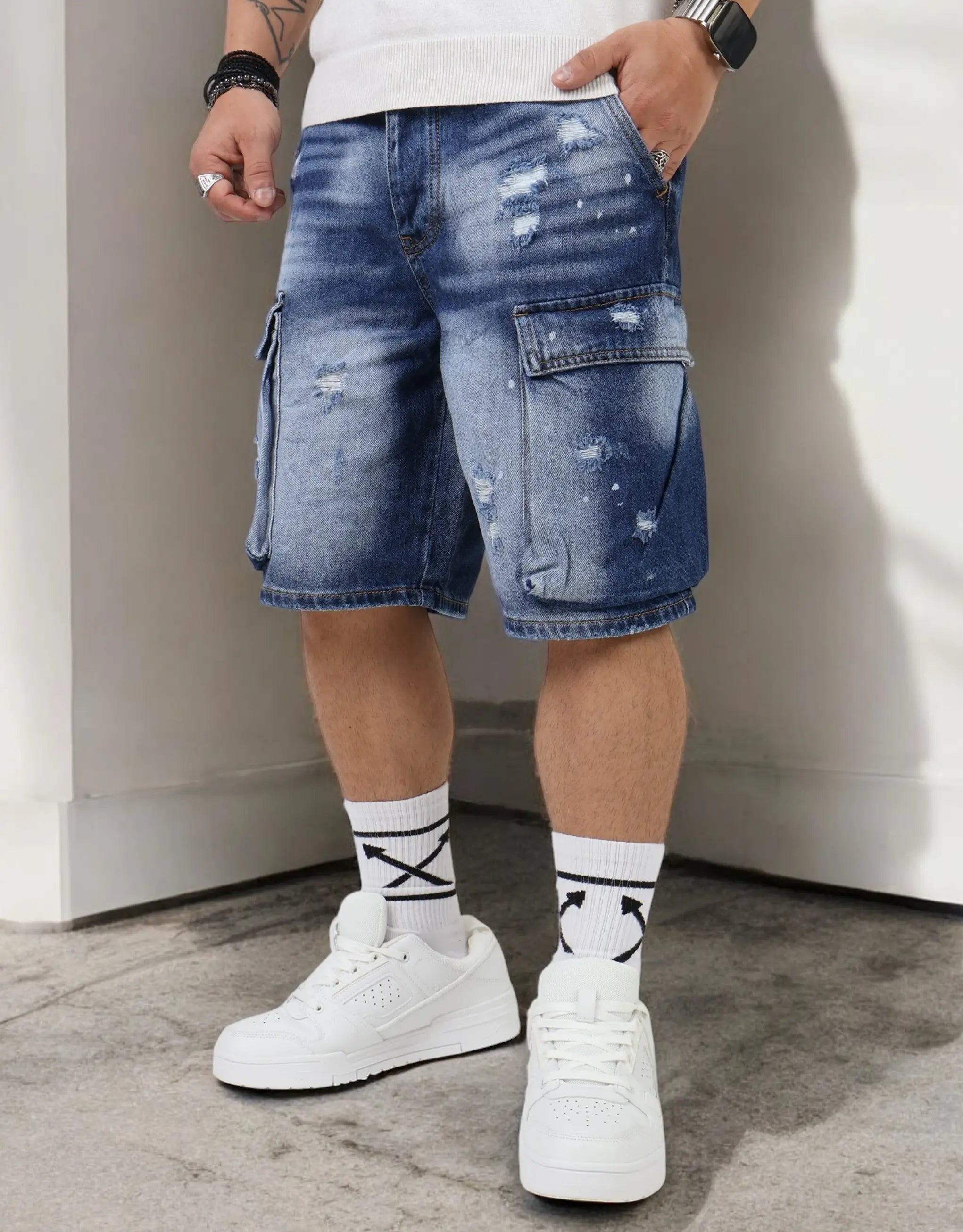 Men's Pants with Belt LoopsCargo Denim Short