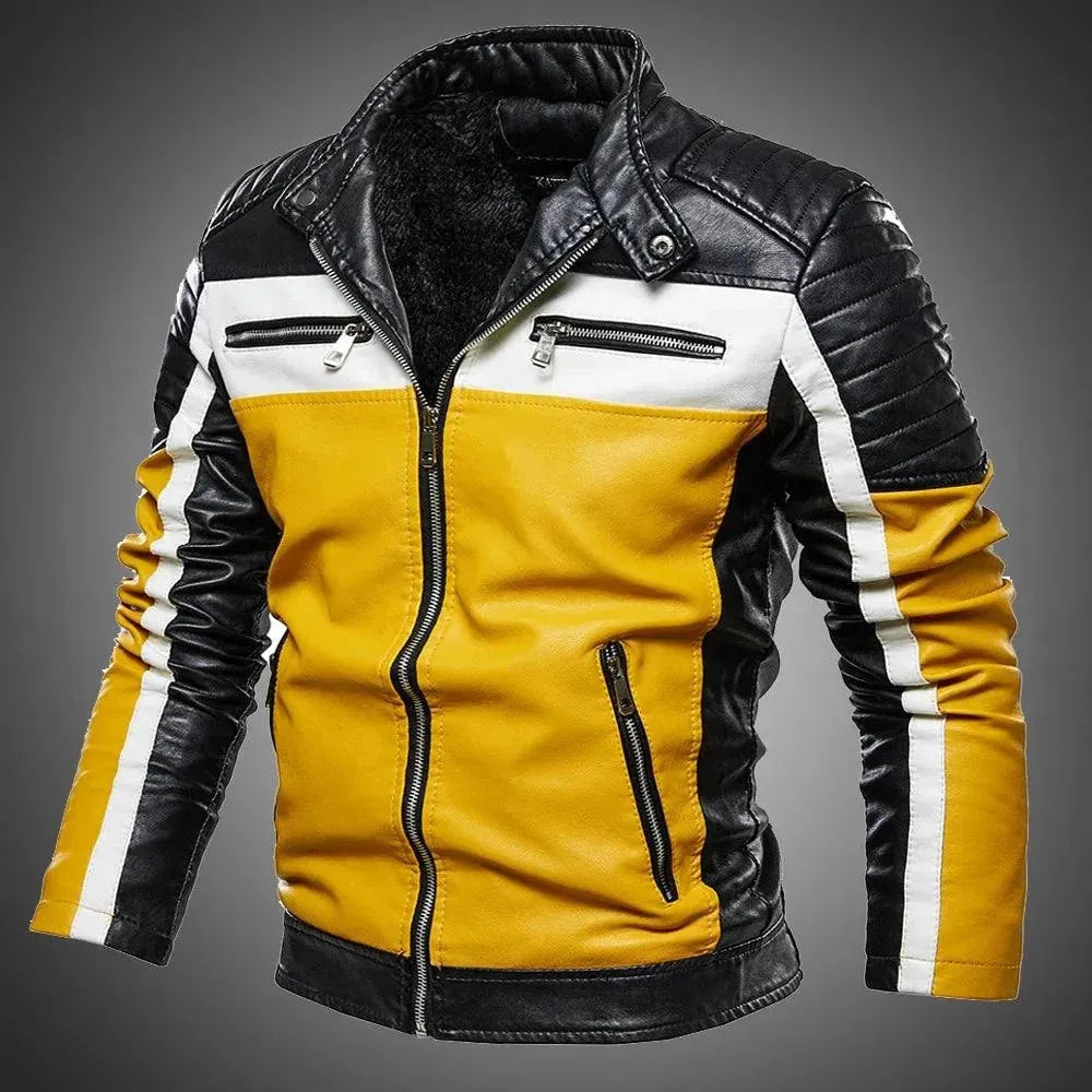 Men's Coats with VentilationMen's PU Leather Patchwork Biker Jacket