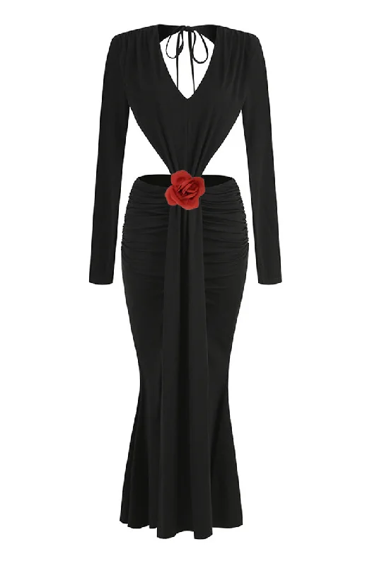 Beaded DressSexy Plunge Cutout Rosette Drape Backless Split Mermaid Evening Maxi Dress Beaded DressSexy Plunge Cutout Rosette Drape Backless Split Mermaid Evening Maxi Dress