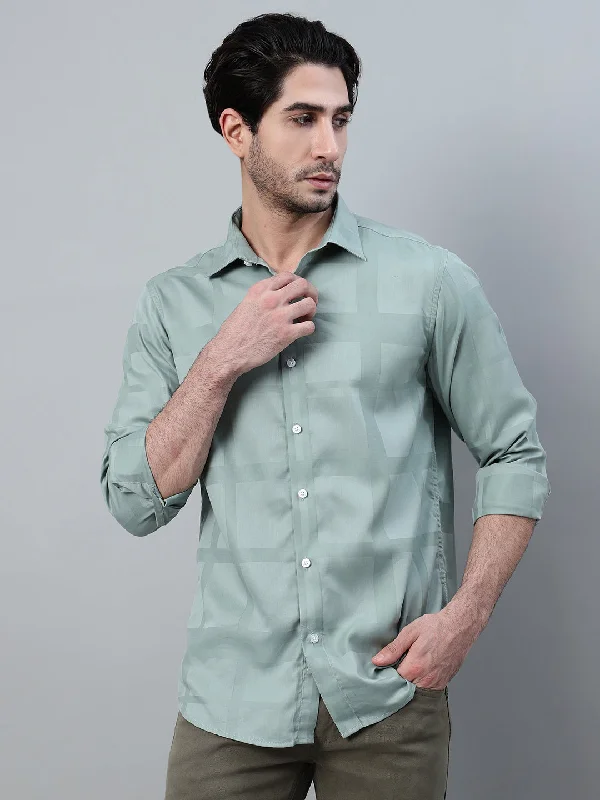 Men's Twill Pants for a Dressy LookMen's Green Printed Full Sleeve Casual Shirt