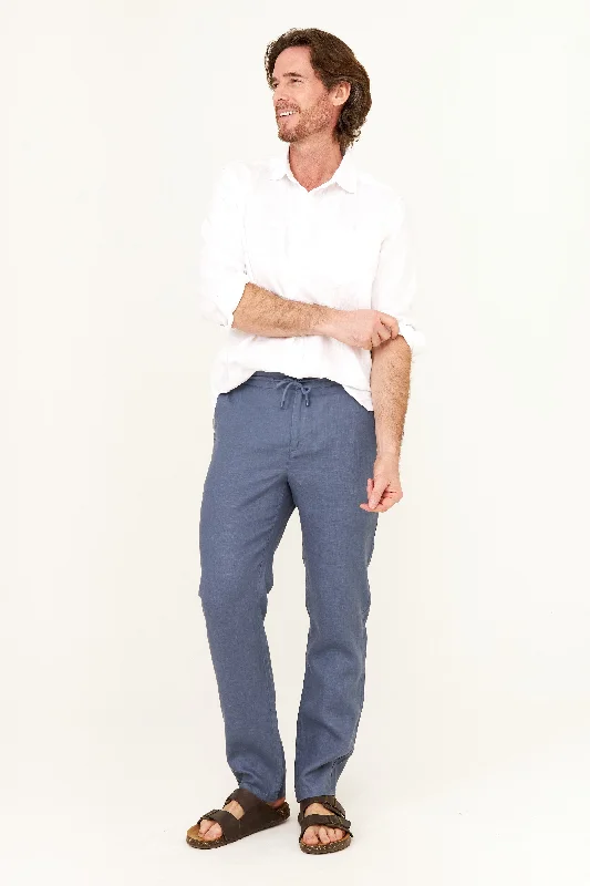 Men's Pants with Logo EmbossmentsCasual Linen Pant - Vintage Indigo