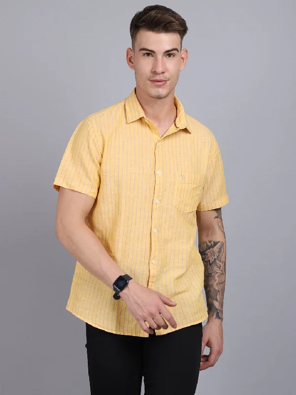 Men's Yoga Pants for FlexibilityMen's Lemon Yellow Casual Thin Stripe Half Sleeve Shirt Men's Yoga Pants for FlexibilityMen's Lemon Yellow Casual Thin Stripe Half Sleeve Shirt