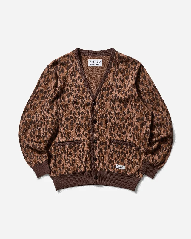 Men's Sweaters with Patch PocketsMen's Leopard Jacquard Cardigan (Type-2) Brown