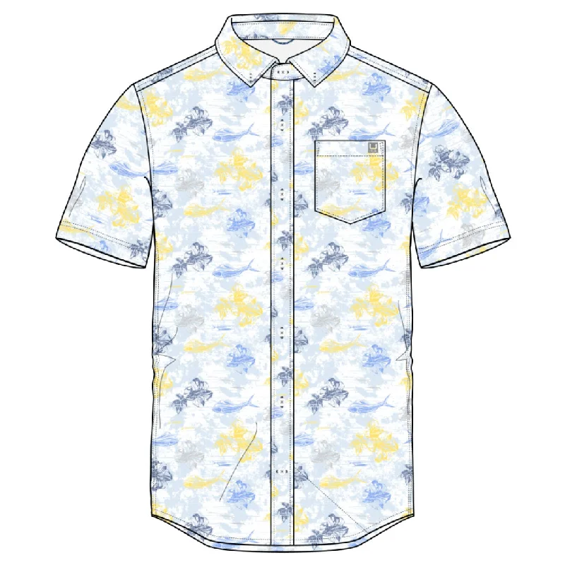 Men's Pants with Appliqué DetailsHuk Kona KC Printed Short Sleeve Sport Shirt - Marolina Blue Men's Pants with Appliqué DetailsHuk Kona KC Printed Short Sleeve Sport Shirt - Marolina Blue