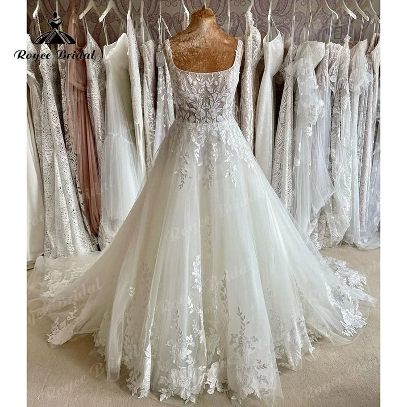women's vacation dressesRoycebridal 2025 hochzeitskleid Luxury Bridal Lace Wedding Gowns Elegant Square Neckline Princess Women Boho Wedding Dresses Court Train
