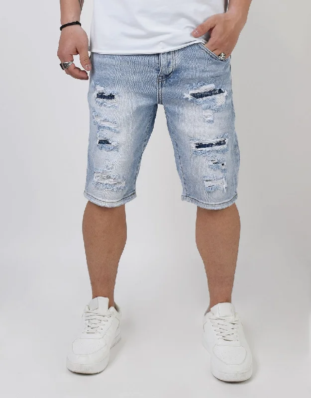 Men's Pants with Contrast Fabric PanelsDenim Short