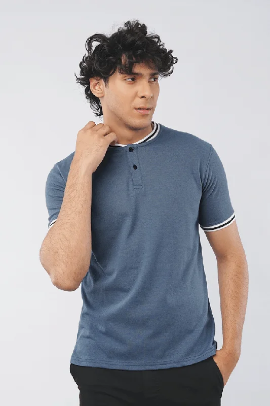 Men's Shirts with CollarsHeather Blue Pique Henley T-shirt