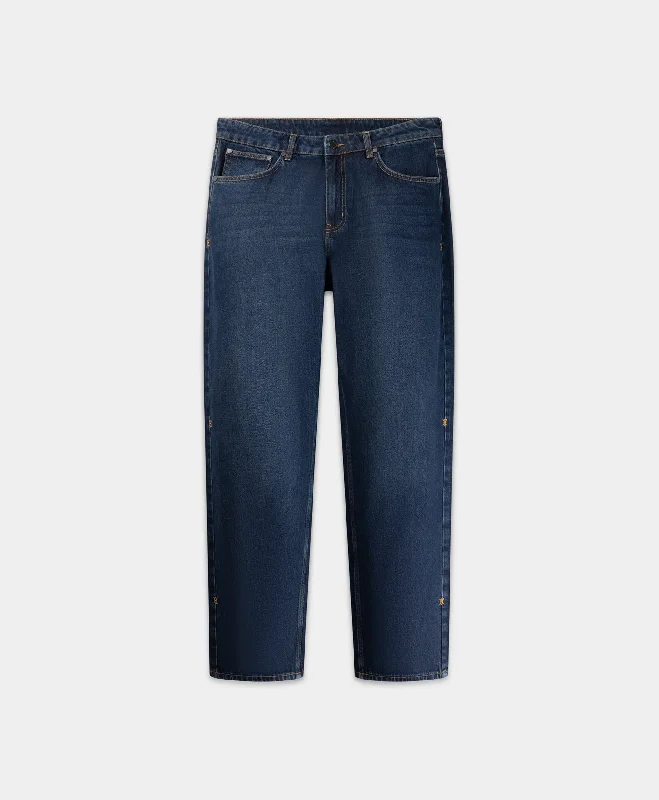 Men's Jeans with Elastic WaistbandsBlue Indigo Washed Jeans
