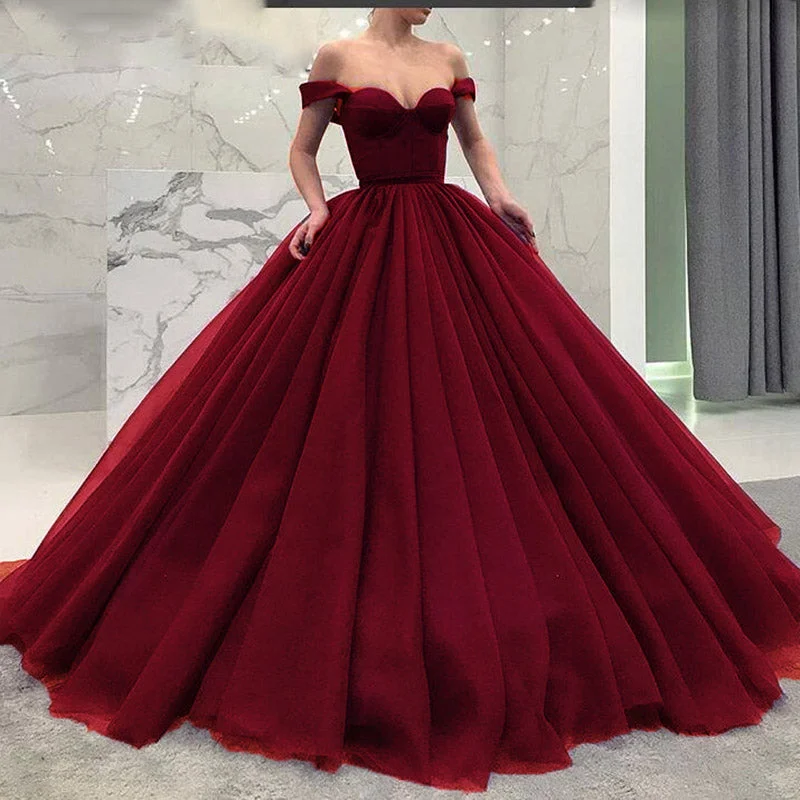 Peplum Hem DressFashionable Poofy Ball Gown Burgundy Wedding Dresses Off the Shoulder Prom Gown masquerade Peplum Hem DressFashionable Poofy Ball Gown Burgundy Wedding Dresses Off the Shoulder Prom Gown masquerade