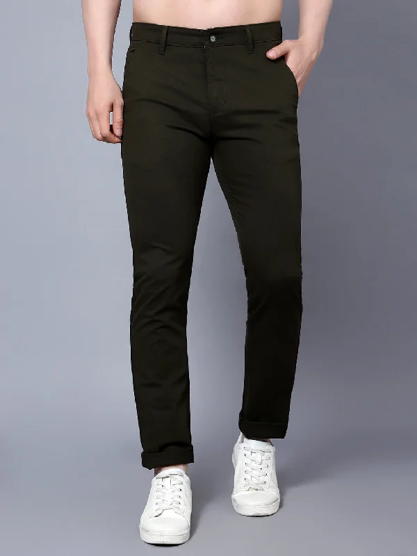 Men's Pants with Back PocketsMen's Casual Flat front Military Green  Trousers