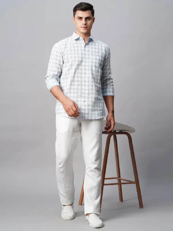 Men's Pants with Slant PocketsMen's White Linen Cotton Regular Fit Checked Shirt