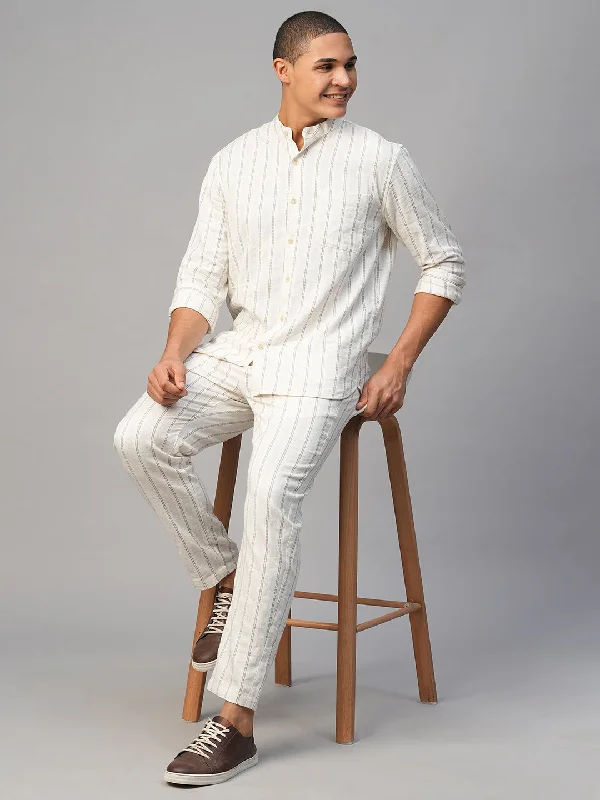 Men's Pants with Belt LoopsMen's Natural Cotton Linen Regular Fit Striped Shirt