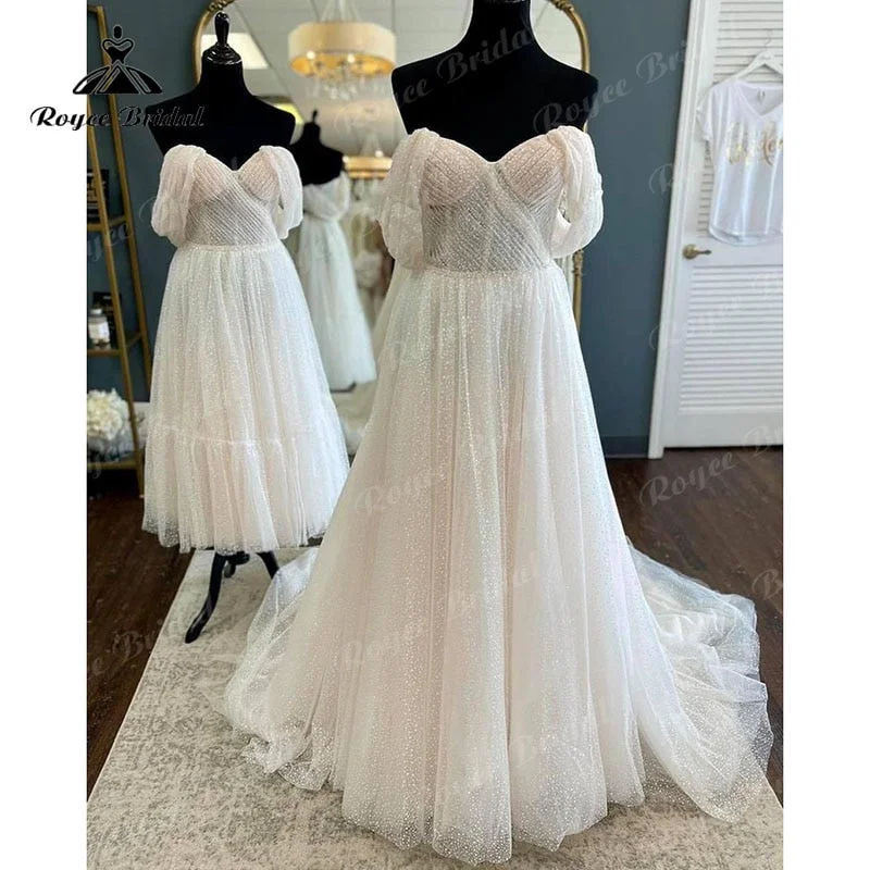 women's metallic dressesRoycebridal Boho Polka Dots Tulle Cap Sleeve Sweetheart Boho Wedding Dress for Women 2022 Bride Pleats Reception Party Dress Noiva Vestido women's metallic dressesRoycebridal Boho Polka Dots Tulle Cap Sleeve Sweetheart Boho Wedding Dress for Women 2022 Bride Pleats Reception Party Dress Noiva Vestido