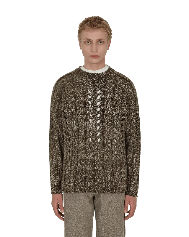 Men's Sweaters with Checkerboard PatternsMix Boucle Mesh Knit Sweater Brown