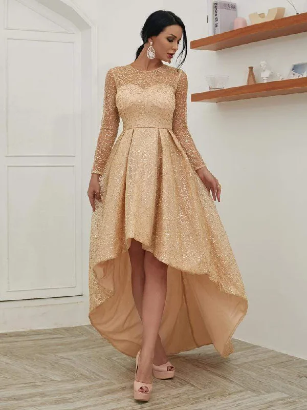 women's body-skimming dressesGold Glitter Evening Elegant High Low Dress