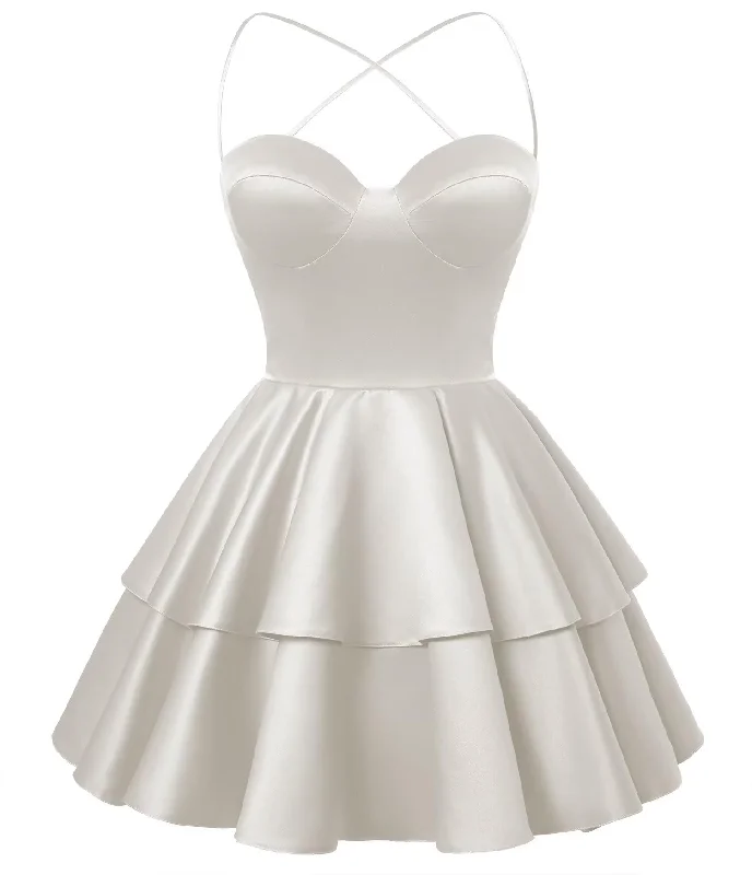 Chiffon DressIvory Satin Homecoming Dress Sweetheart Neck Tiered Short Graduation Dresses Chiffon DressIvory Satin Homecoming Dress Sweetheart Neck Tiered Short Graduation Dresses