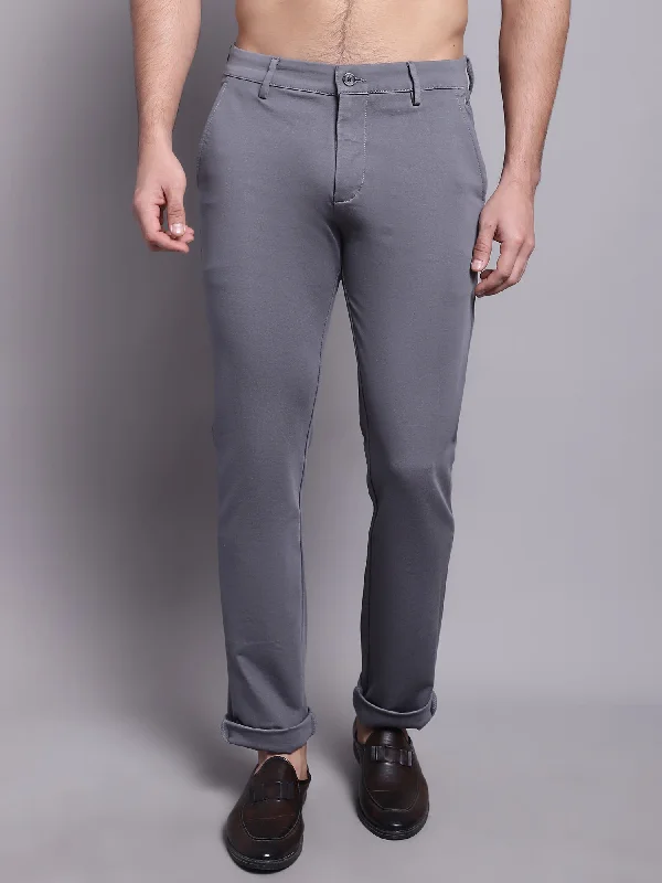 Men's Pants with Patch PocketsMen's Casual Flat front Grey  Trousers