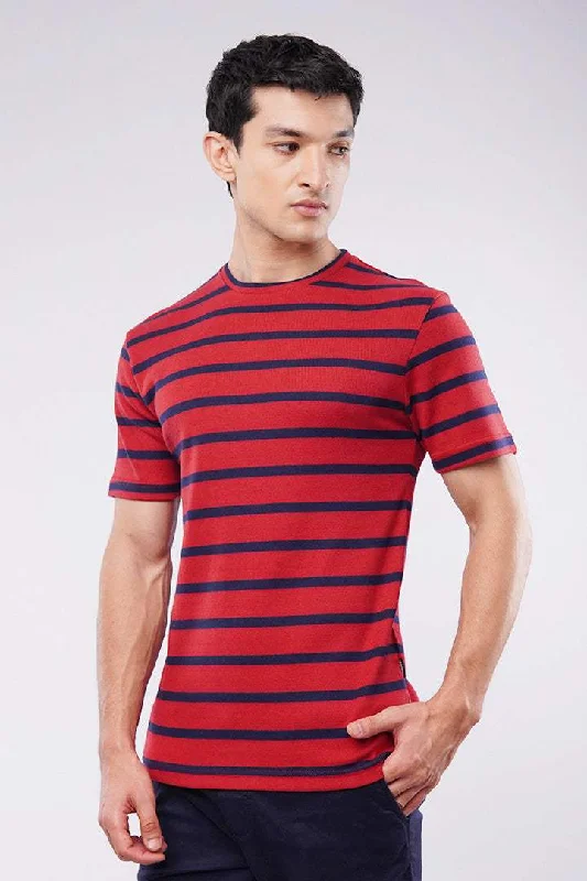Men's Flowy Shirts for a Relaxed LookStriped T-Shirt - Red