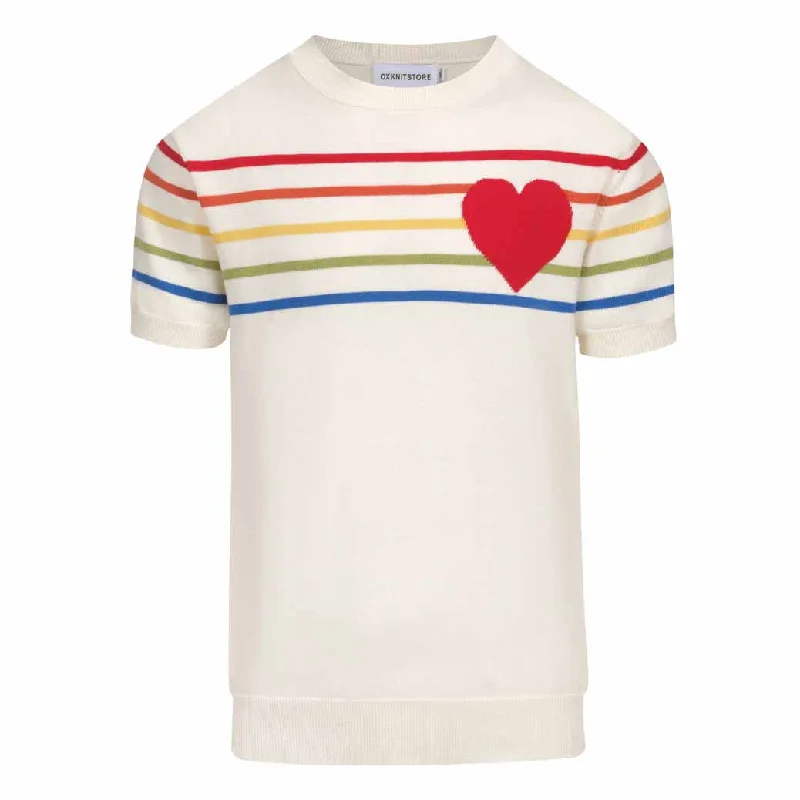 Men's Shirts with UV ProtectionMen's white striped heart knit T-shirt