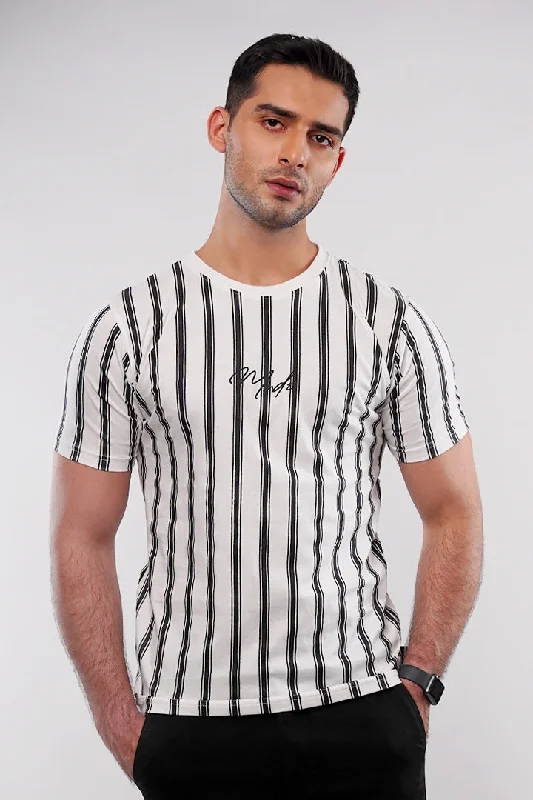 Men's Shirts with Full PlacketsMNDZ Striped T-Shirt - Black & White