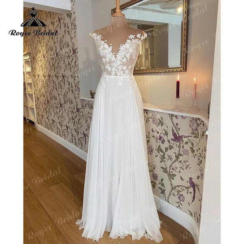 Statement DressStunning Robes de Mariage Boho Wedding Dress V Neck Cap Sleeve Lace Chiffon Vestido Civil Beach Wedding Gown hochzeitskleid Statement DressStunning Robes de Mariage Boho Wedding Dress V Neck Cap Sleeve Lace Chiffon Vestido Civil Beach Wedding Gown hochzeitskleid