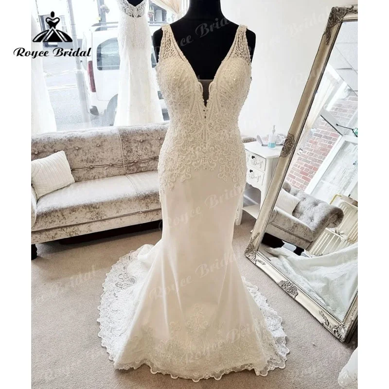 women's limited-edition dressesRoycebridal Sexy V Neck Cut-out Lace Appliques Sleeveless Mermaid/Trumpet Wedding Dress 2025 Robe Bridal Beach Wedding Gowns for Women women's limited-edition dressesRoycebridal Sexy V Neck Cut-out Lace Appliques Sleeveless Mermaid/Trumpet Wedding Dress 2025 Robe Bridal Beach Wedding Gowns for Women