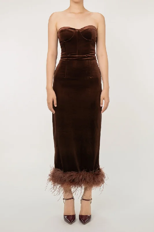 women's unique dressesVintage Sweetheart Neck Corset Velvet Faux Feather Trim Evening Maxi Dress women's unique dressesVintage Sweetheart Neck Corset Velvet Faux Feather Trim Evening Maxi Dress