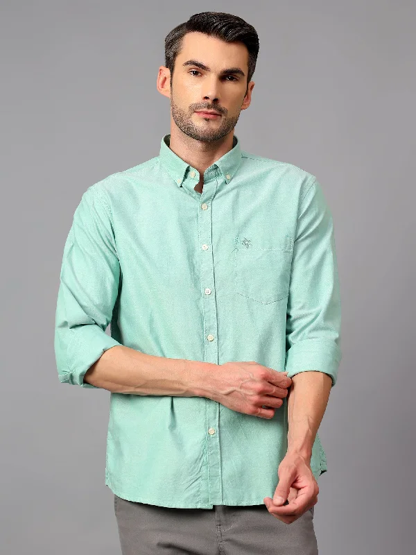 Casual Men's ChinosMen's Green Casual Plain Full Sleeve Shirt