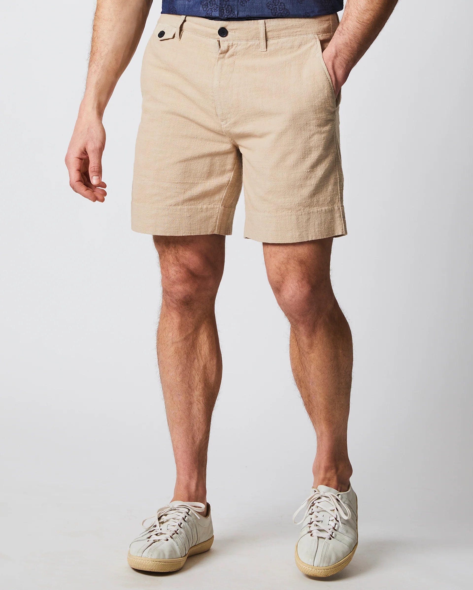 Men's Pants with Shallow PocketsSlub Cotton Short