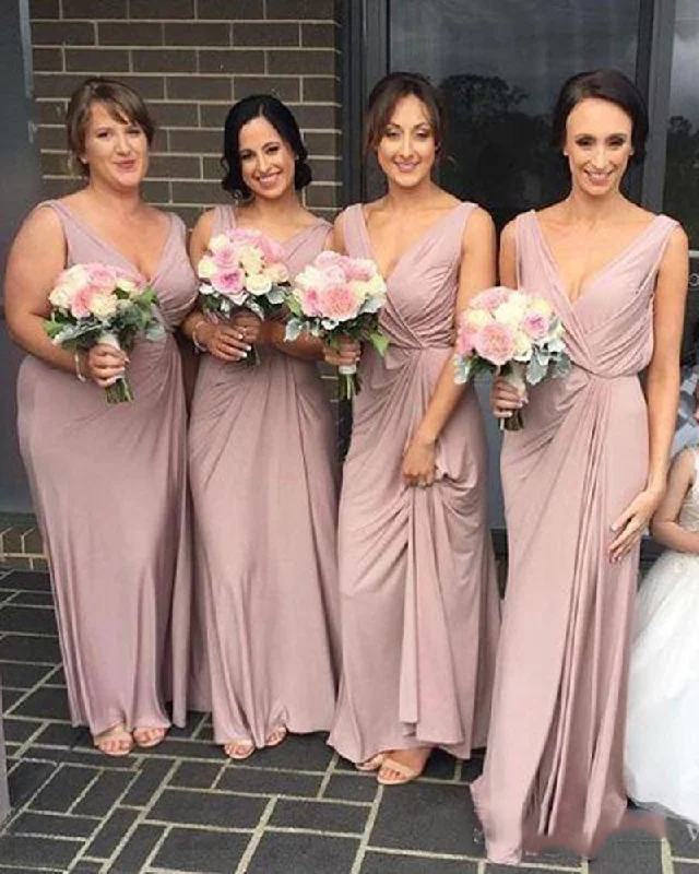 women's minimalist dressesSimple Elegant V Neck Wedding Maid of Honor Dress Dust Pink Long Bridesmaid dress LB07052 women's minimalist dressesSimple Elegant V Neck Wedding Maid of Honor Dress Dust Pink Long Bridesmaid dress LB07052