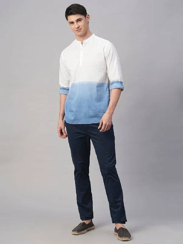 Men's High-Waisted Pants for a Retro StyleMen's White/Navy Cotton Regular Fit Shirt