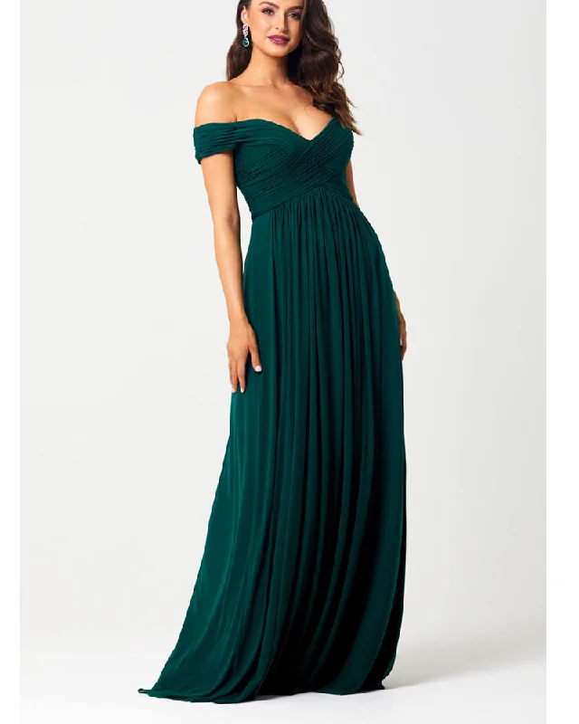 Prom DressElegant Off the Shoulder Dark  Green Long Bridesmaid Dress Wedding Guest Long Dress PL01112