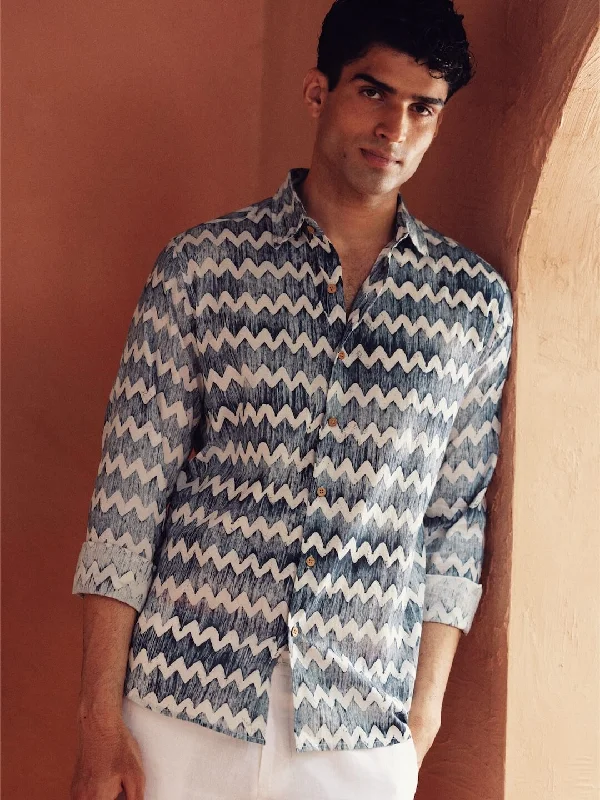 Stylish Men's Cargo PantsMen's Cotton Batik Printed Slim Fit Navy Shirt