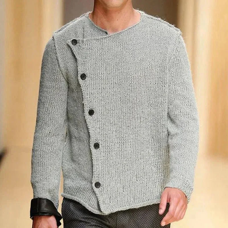 Men's Sweaters with Drawstring WaistbandsDiagonal Placket Men Cardigan Sweater