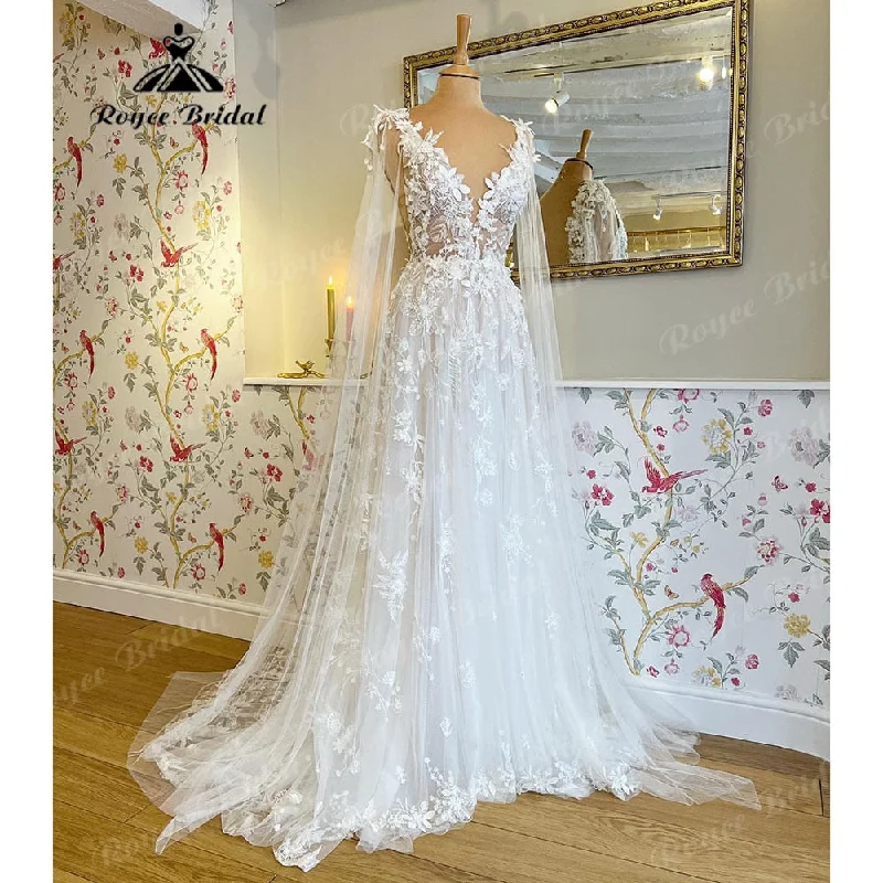 Sleeveless DressRomantic Lace Floral Fairy Beach Wedding Dress with Deep V Neck 2025 Bridal Gown Wedding vestido largo invitada boda Roycebridal Sleeveless DressRomantic Lace Floral Fairy Beach Wedding Dress with Deep V Neck 2025 Bridal Gown Wedding vestido largo invitada boda Roycebridal
