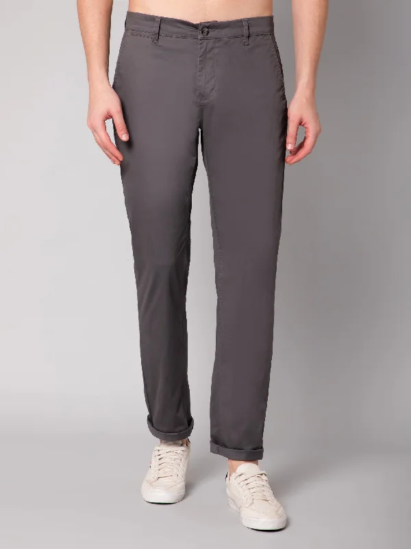 Men's Pants with Elastic CuffsMen's Casual Flat front Grey  Trousers