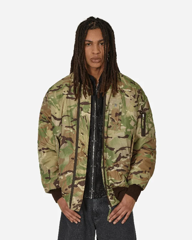 Men's Coats with Embroidered DetailsOversized Camo Nylon Bomber Military Green