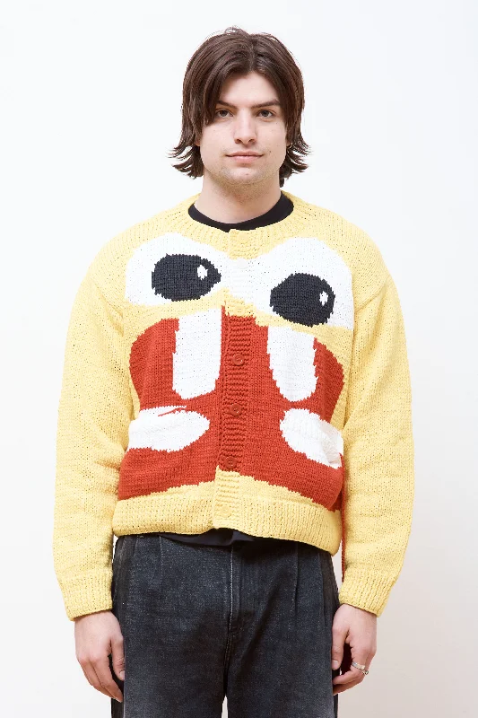 Men's Sweaters with Herringbone PatternsIce Cream Hand Knit Cardigan Knit Yellow